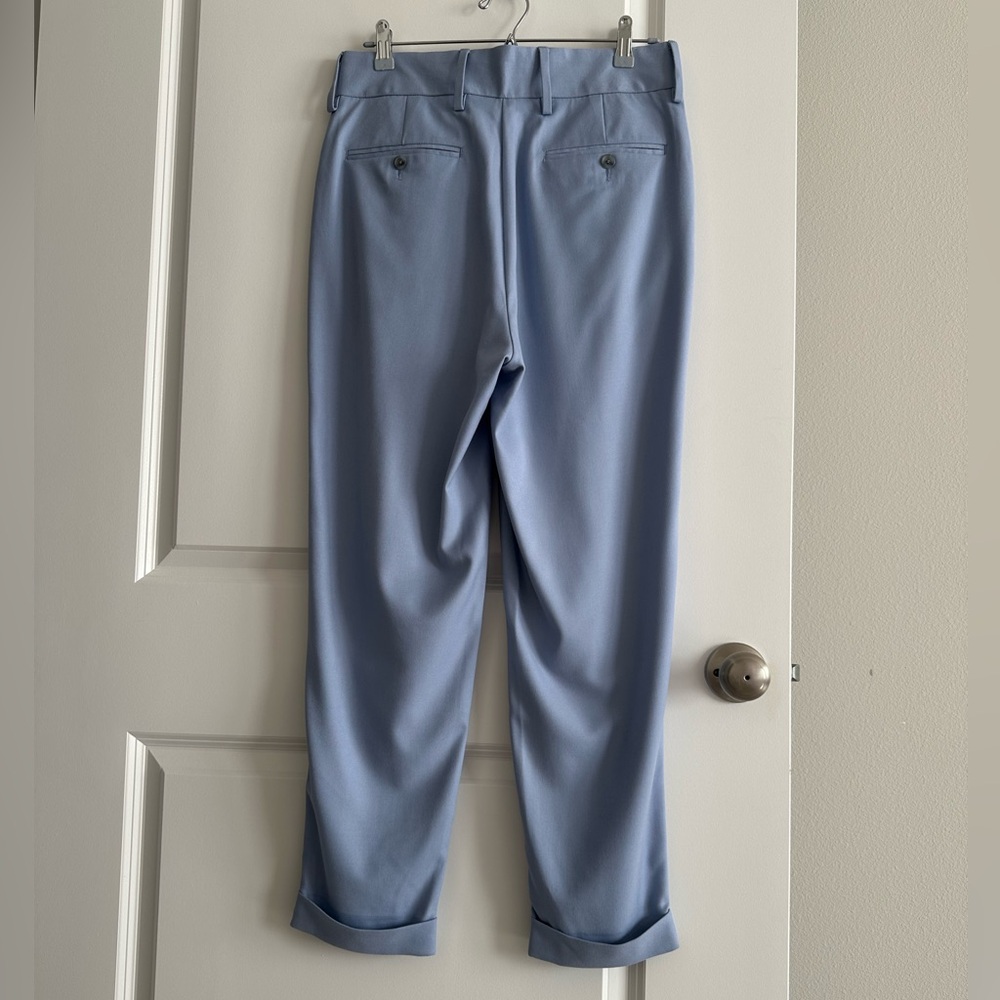 Unisex Elegant Open Edit Blue Pleated Pants with Rolled Cuffs 33% Rayon-M/L - Picture 2 of 8